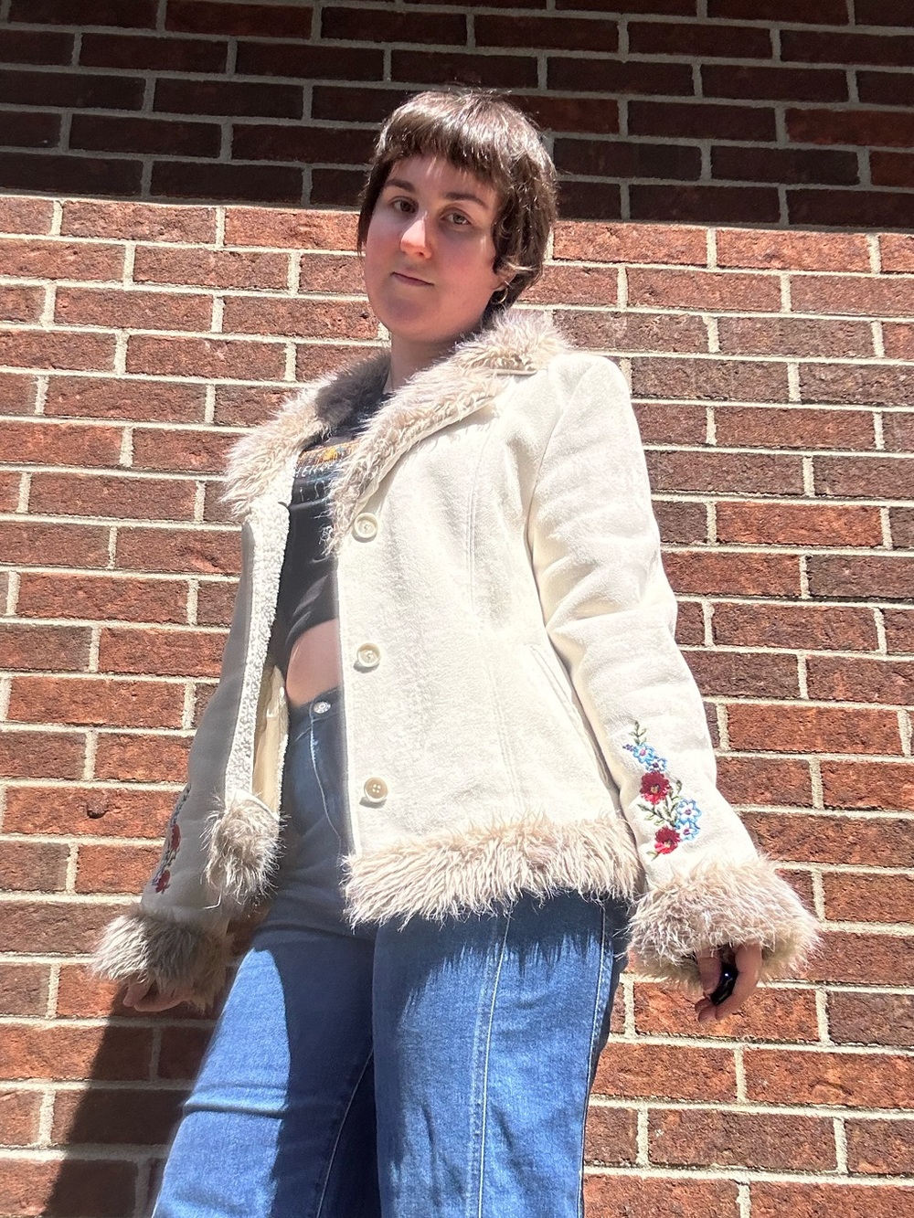 Y2K floral embroidered afghan jacket